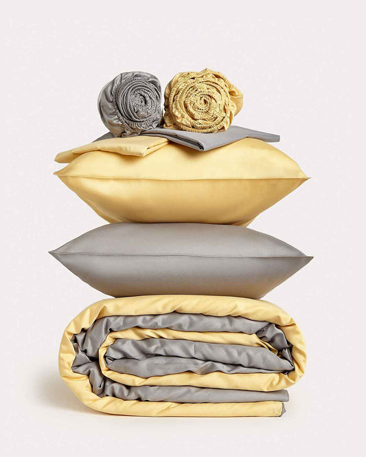 Reversible Sateen Bedding Set - Yellow & Dove Grey