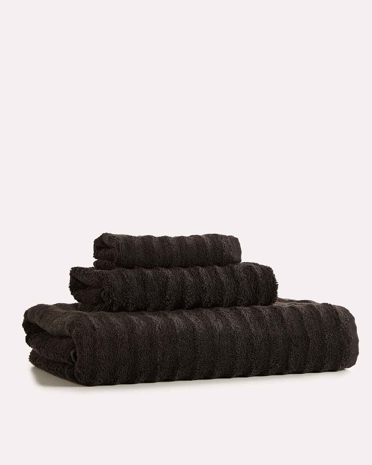 Ribbed Soft Cotton Towel Set - Black (3 Towels)