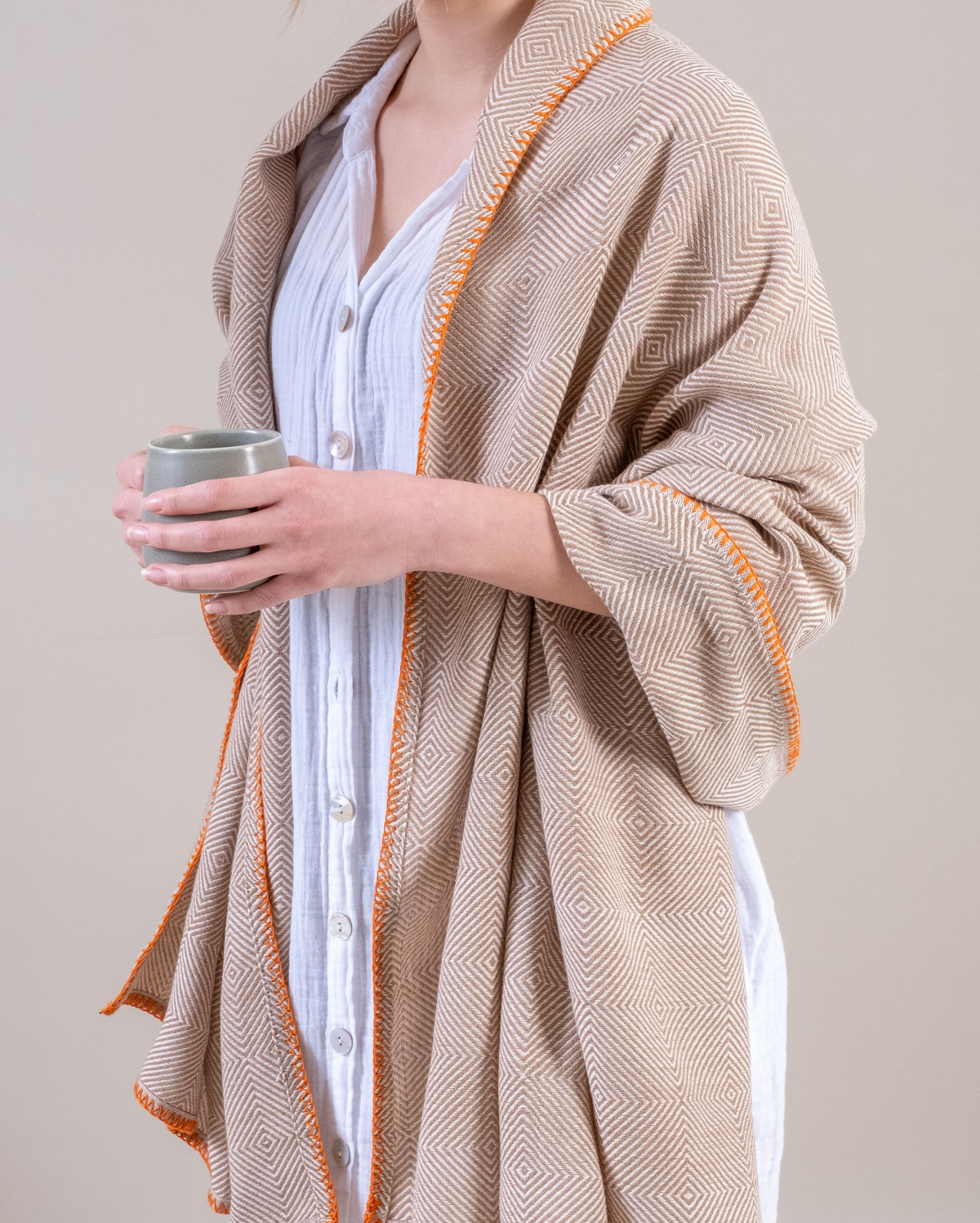 Cotton Stitched Throw - Beige