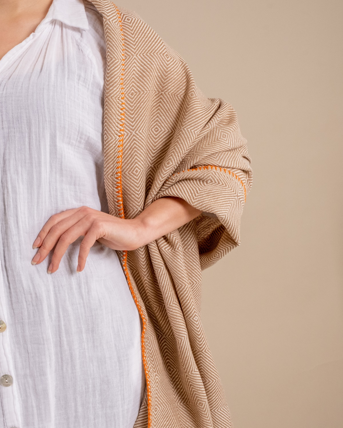 Cotton Stitched Throw - Beige