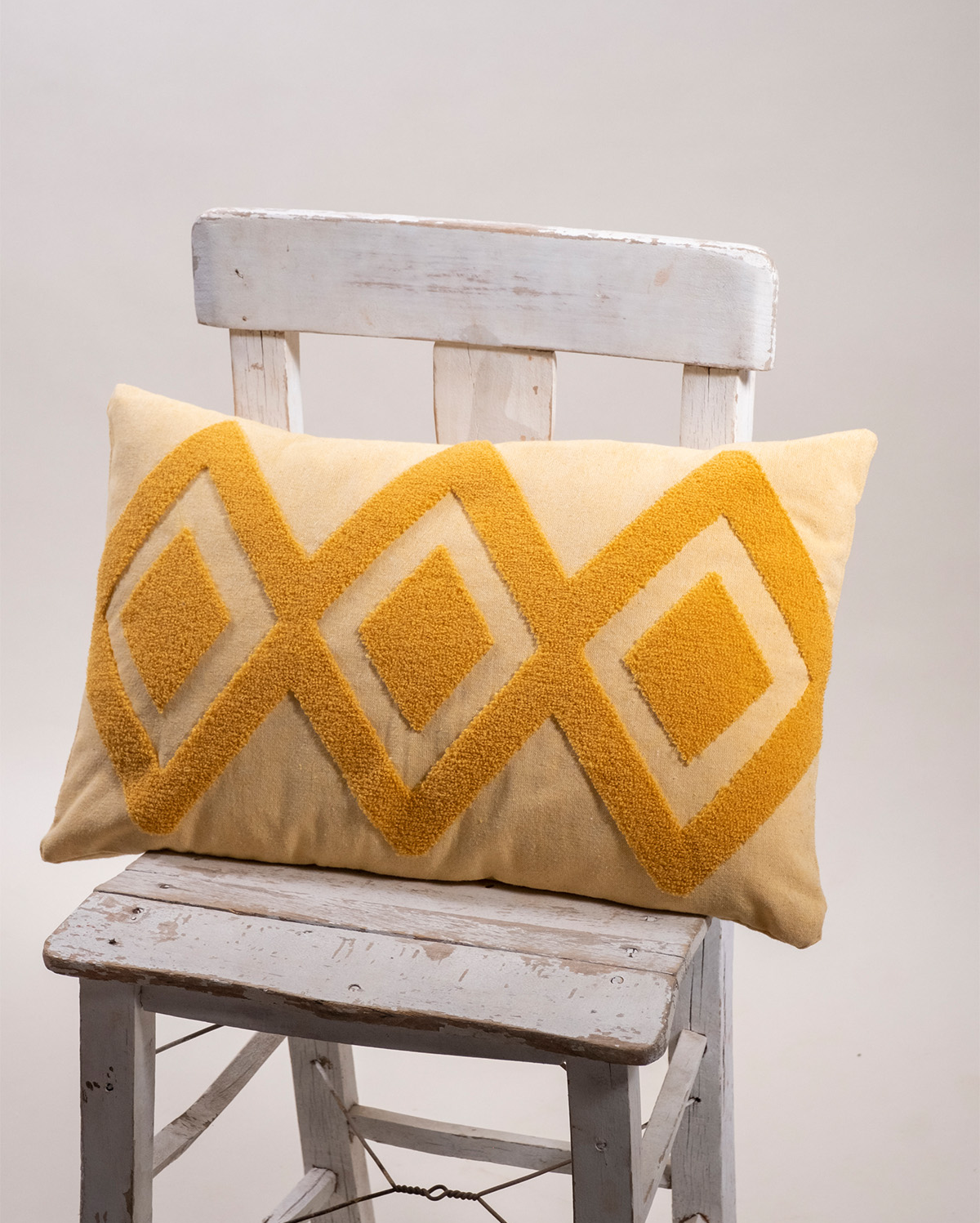 Zigzag Embroidery Cushion Cover - Mustard & Blush