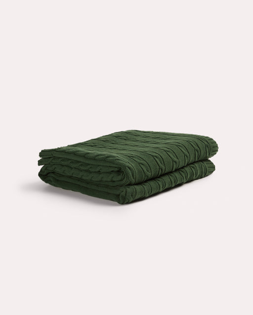 Braid Cable Knitted 100% Cotton Blanket - Dark Green - Ocoza