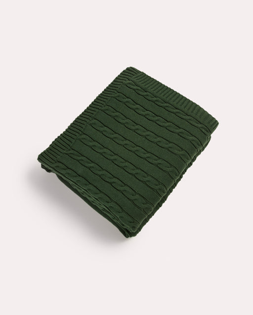 Braid Cable Knitted 100% Cotton Blanket - Dark Green - Ocoza